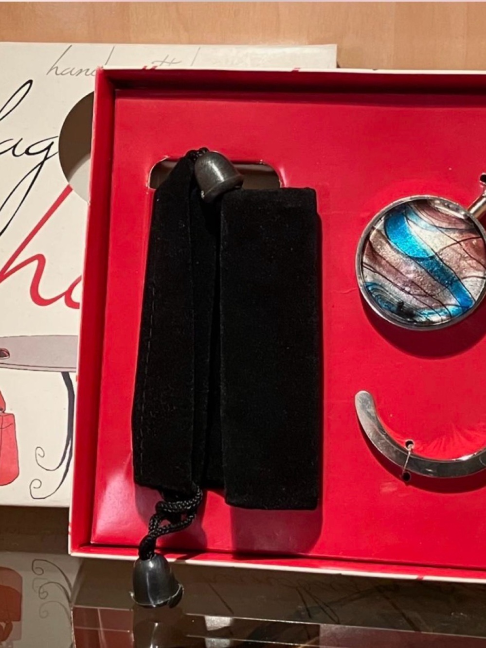 Collapsible Purse Handbag Hook Hanger w/ Pouch Original Box